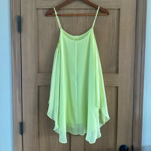 Alice + Olivia Neon Yellow Flowy 100% Silk Mini Dress Size M - Picture 5 of 9